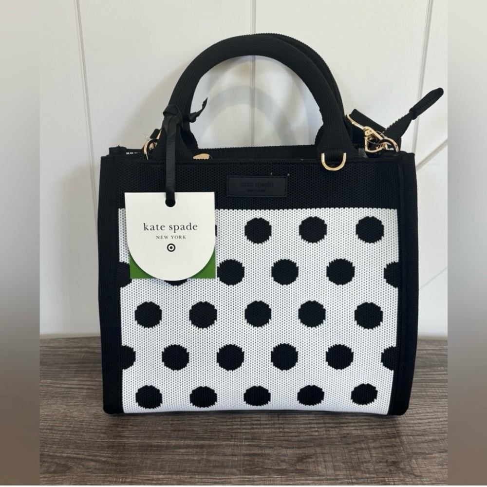 Kate Spade x Target Black and White Polka Dot Knit Crossbody Tote Bag
